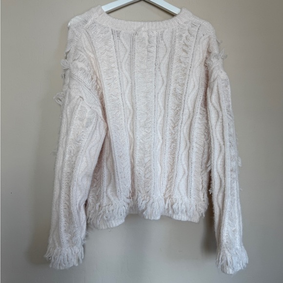12th Tribe Lorie Beige Fringe Sweater Boho Oversized Crewneck Sweater Women’s M - Picture 9 of 12